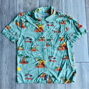 Disney The Lion King Kids Large Button Down Shirt Hawaiian Green Simba